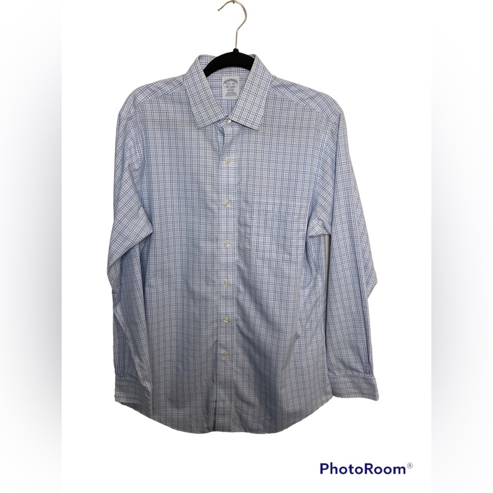 Brooks Brothers Regent blue plaid long sleeve button up dress shirt. 15.5